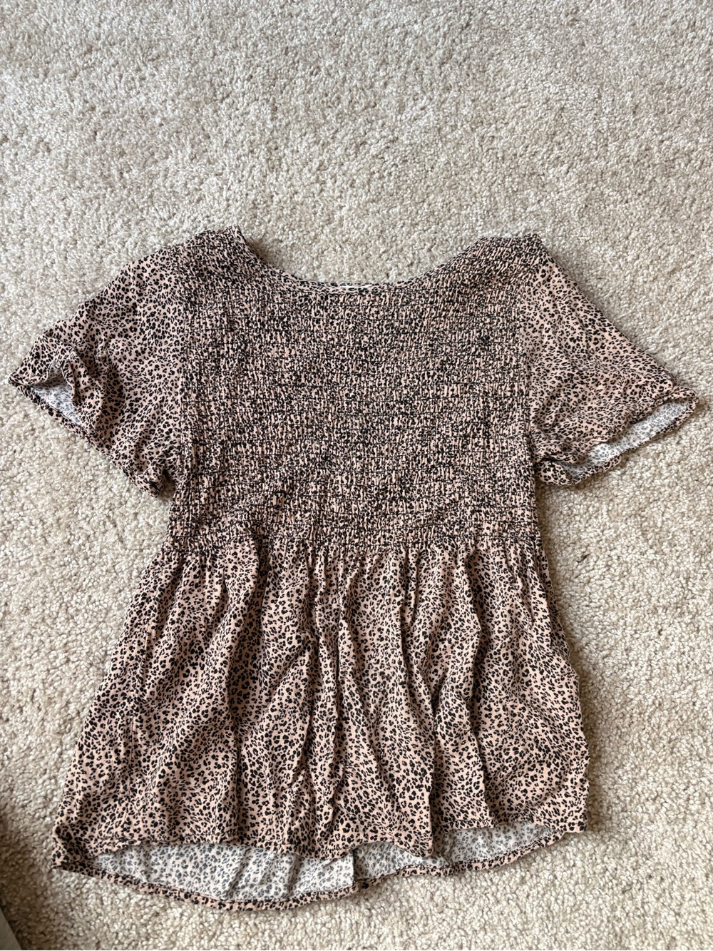 Smocked Waist Leopard Print Women’s Top - Beige/Black